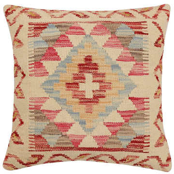 handmade Traditional Pillow Beige Red Hand-Woven SQUARE 100% WOOL  Hand woven turkish pillow  2 x 2